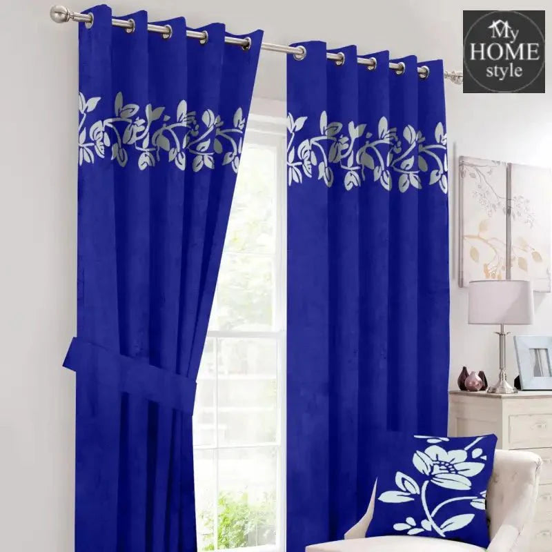 2 Pc's Luxury Velvet Embroidered Curtains With 2 Belts 33