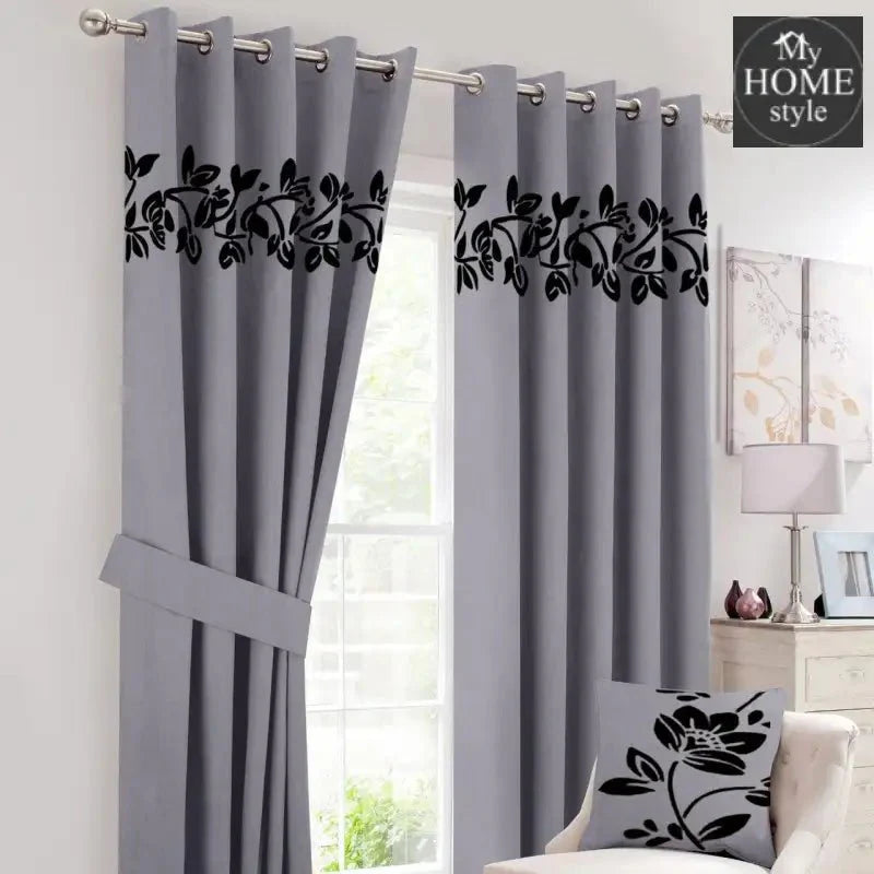 2 Pc's Luxury Velvet Embroidered Curtains With 2 Belts 34