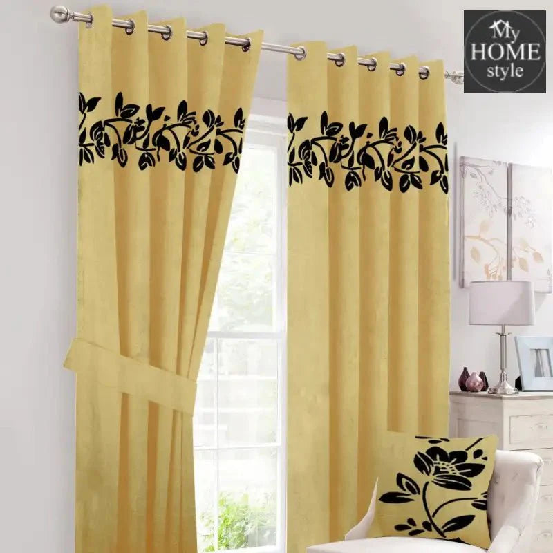 2 Pc's Luxury Velvet Embroidered Curtains With 2 Belts 35