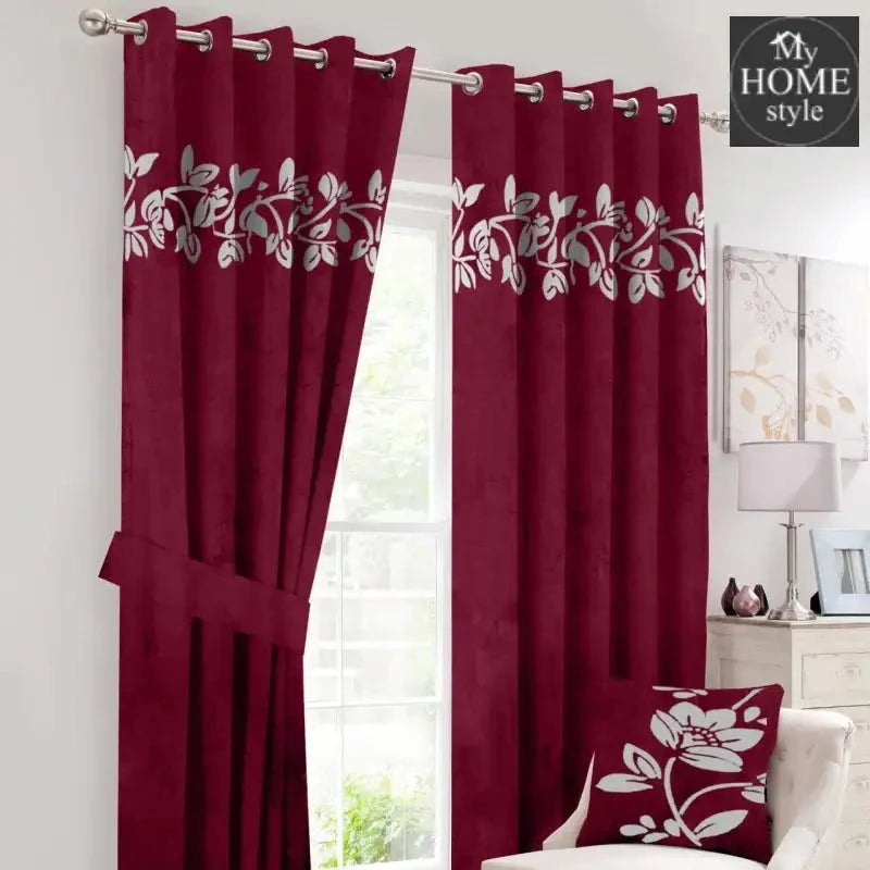 2 Pc's Luxury Velvet Embroidered Curtains With 2 Belts 36