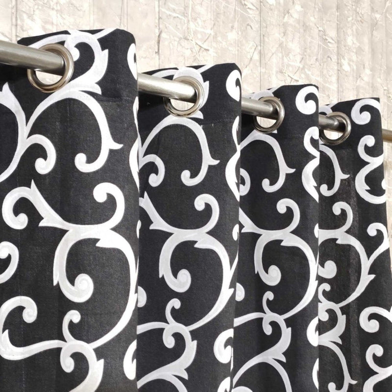 2 Pcs Printed Curtains Pair with Lining - 1149