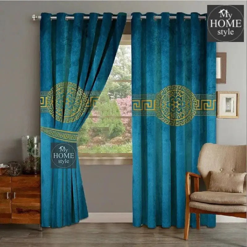 2 Piece Of Primium Velvet Curains With 2 Belts (zinc&Gold) 39