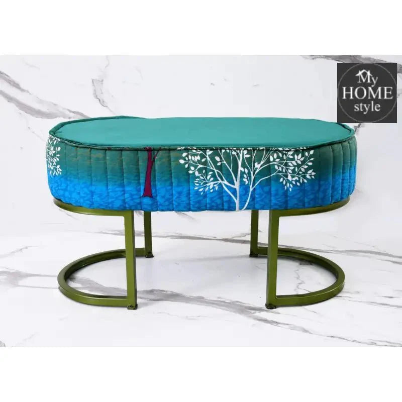 2 Seater Luxury Printed Stool With Steel Stand -1112