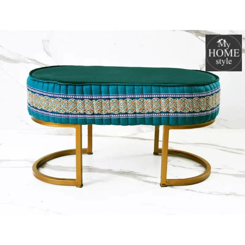 2 Seater Luxury Printed Stool With Steel Stand -1114