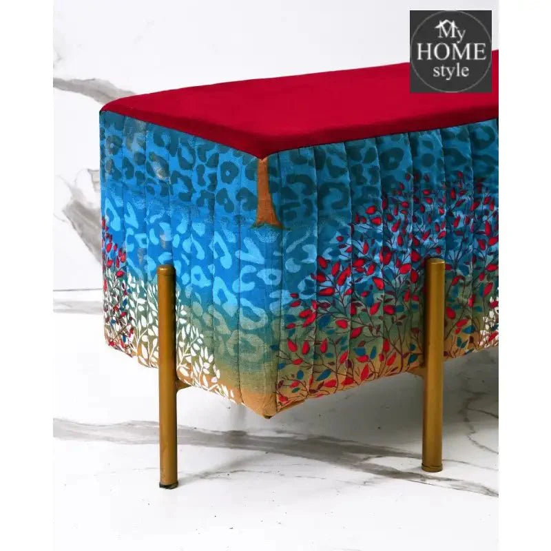 2 Seater Luxury Printed Stool With Steel Stand -1118