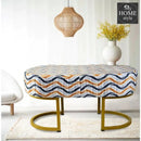 2 Seater Luxury Printed Velvet Stool With Steel Stand -1204