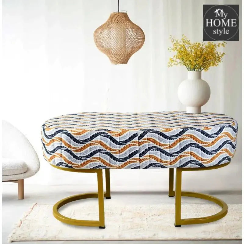 2 Seater Luxury Printed Velvet Stool With Steel Stand -1204
