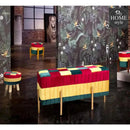 2 Seater Luxury Velvet Wooden Stool With Steel Stand-846