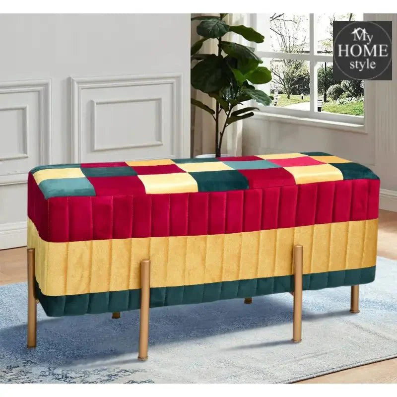 2 Seater Luxury Velvet Wooden Stool With Steel Stand-846