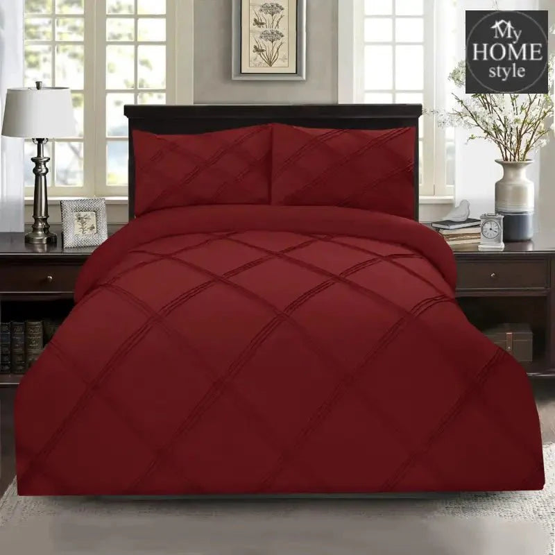 3 Pcs 3 Row Cross Pleated Duvet Set - Maroon