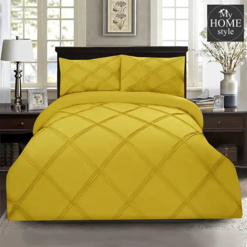 3 Pcs 3 Row Cross Pleated Duvet Set - Yellow