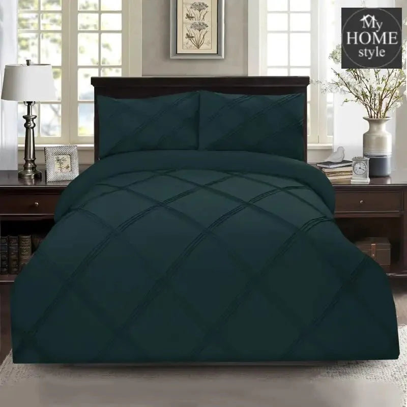 3 Pcs 3 Row Cross Pleated Duvet Set - Zink