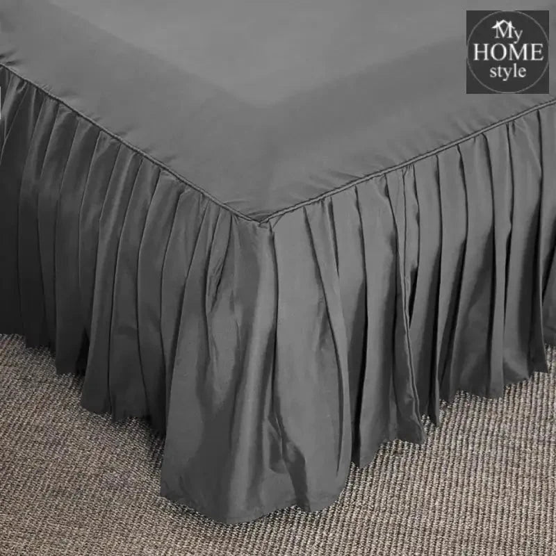 3 PCs Fitted Bed skirt with Pillow cover Dark Grey
