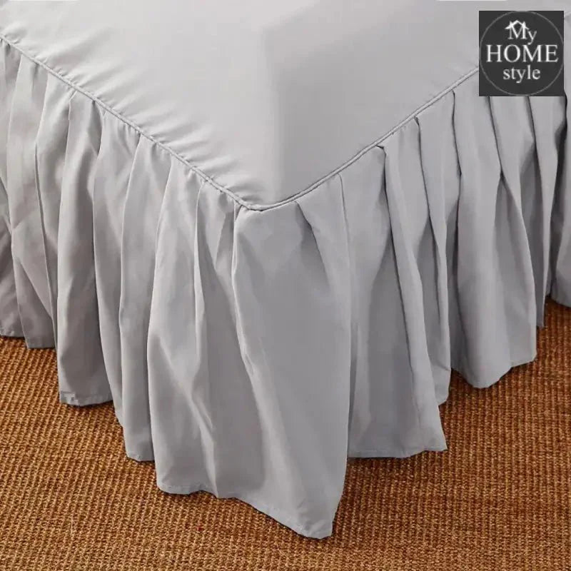 3 PCs Fitted Bed skirt with Pillow cover Light Grey
