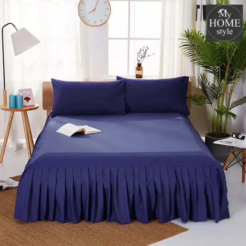 3 PCs Fitted Bed skirt with Pillow cover Navy
