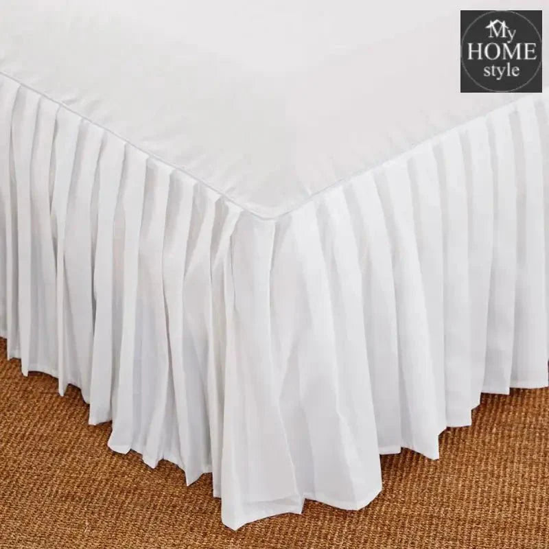 3 PCs Fitted Bed skirt with Pillow cover White