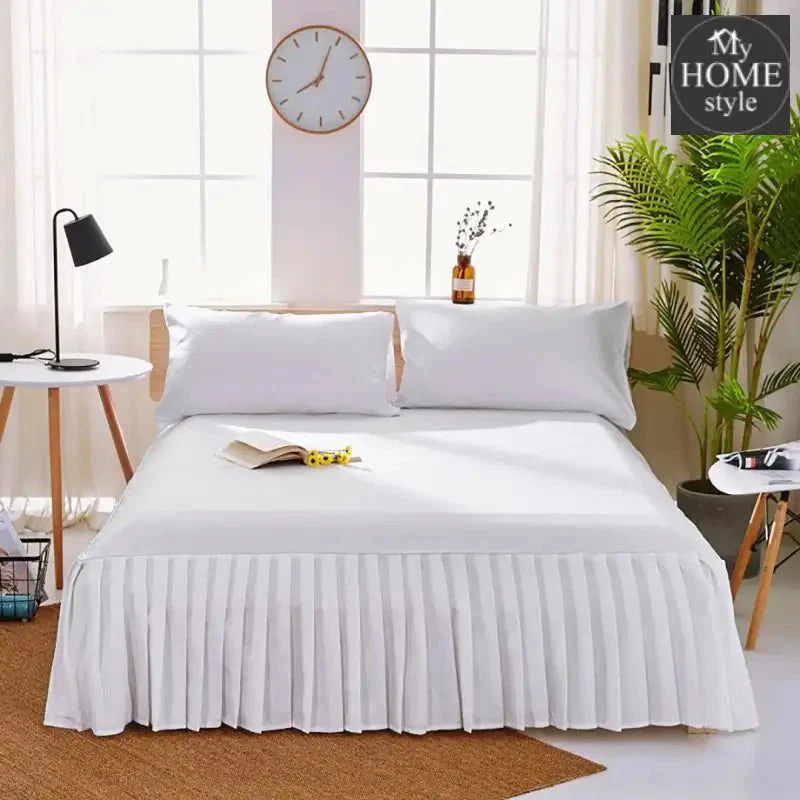3 PCs Fitted Bed skirt with Pillow cover White
