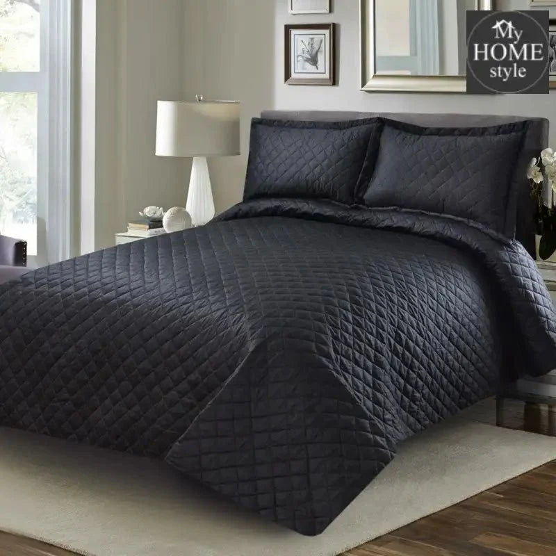 3 Pc's  Luxury Satin Strip Bedspread Black