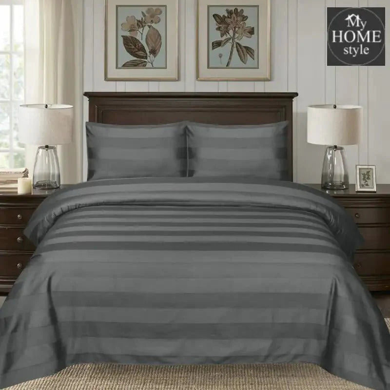 3 Pc's Luxury Satin Stripe Duvet Set Grey