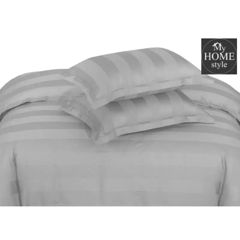 3 Pc's Luxury Satin Stripe Duvet Set Light Grey