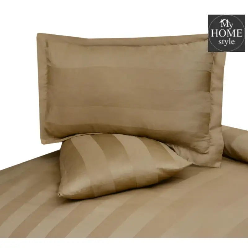 3 Pc's Luxury Satin Stripe Duvet Set Skin Beige