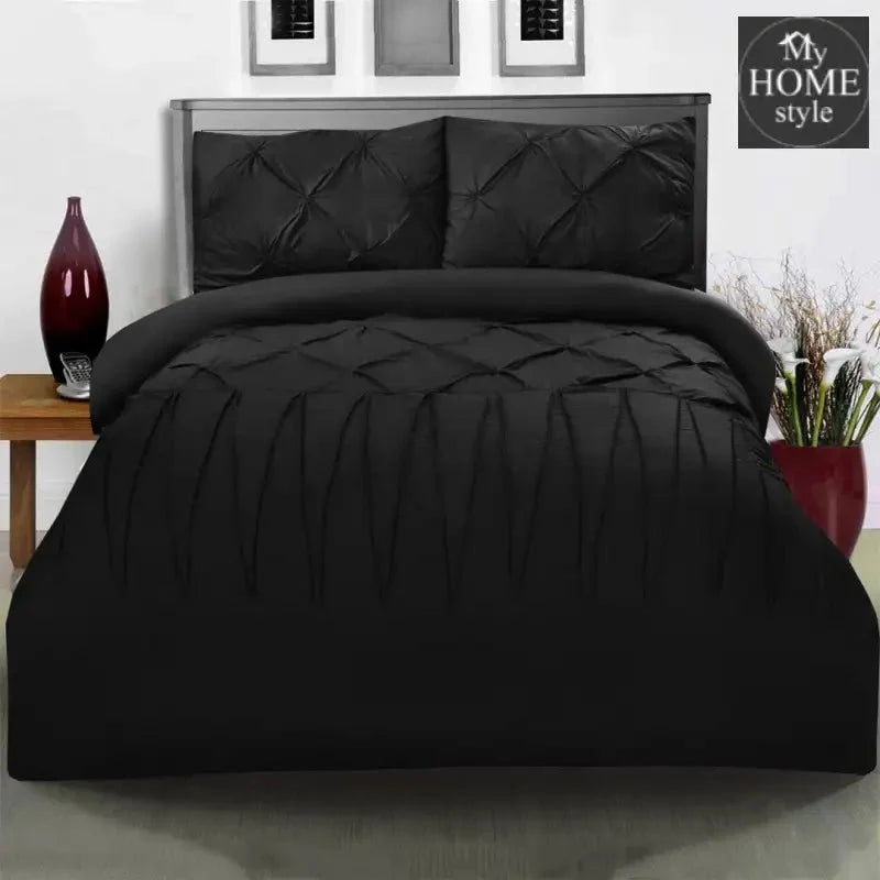 3 PCS PINTUCK & CROSS PLEATED DUVET SET - Black