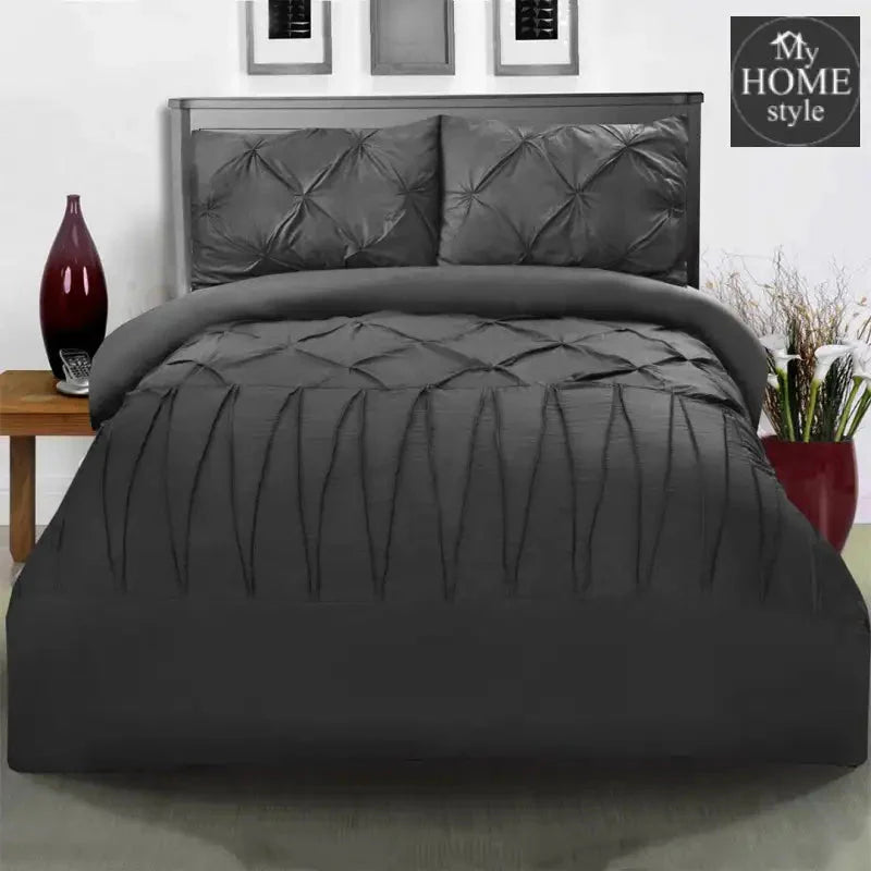 3 Pcs Pintuck & Cross Pleated Duvet Set - Grey