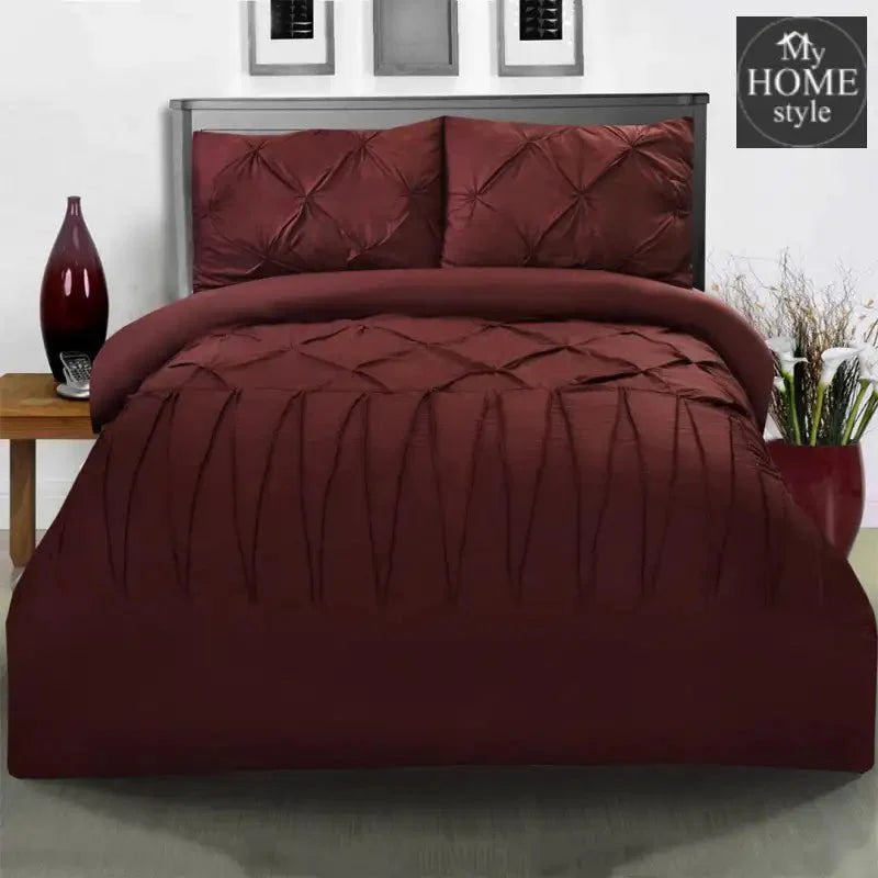 3 Pcs Pintuck & Cross Pleated Duvet Set - Maroon SC