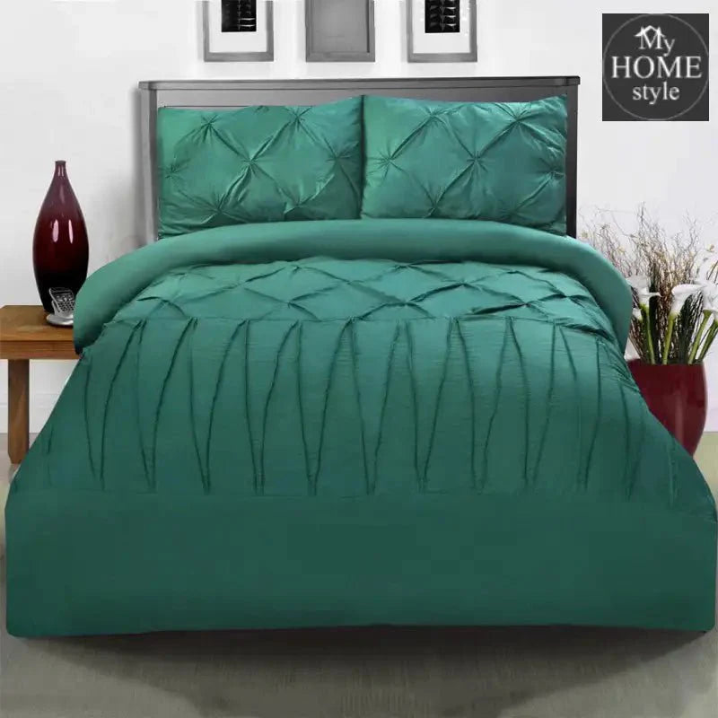 3 Pcs Pintuck & Cross Pleated Duvet Set - Teal