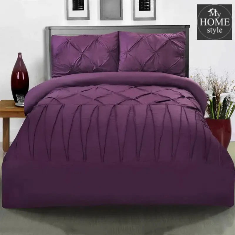 3 Pcs Pintuck & Cross Pleated Duvet Set - Violet SC