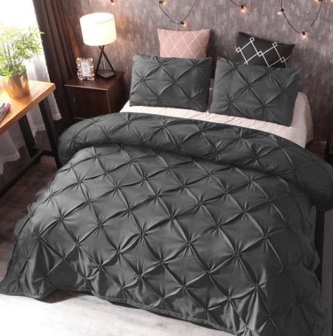 3 Pcs Pintuck Diamond Duvet Set Grey SC