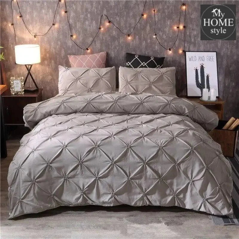 3 Pcs Pintuck Diamond Duvet Set Light Grey SC