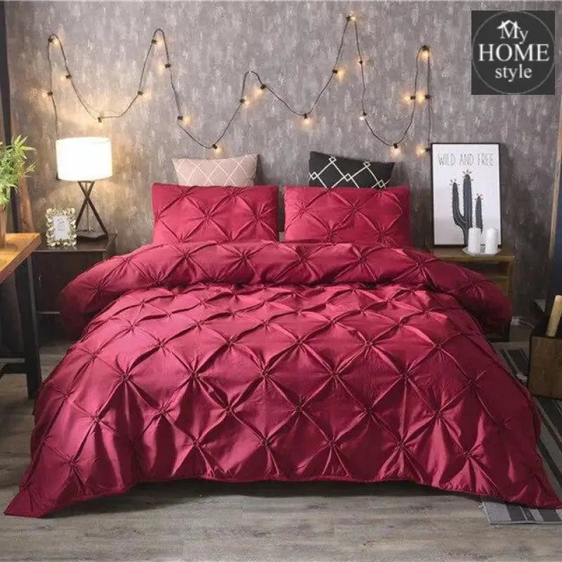 3 Pcs Pintuck Diamond Duvet Set Maroon SC