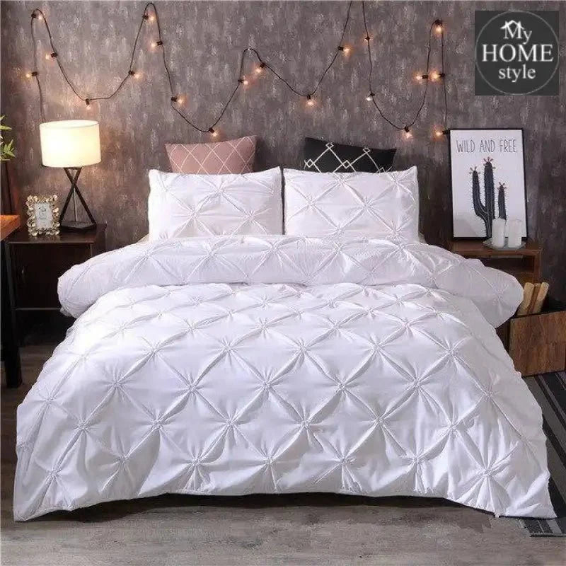 3 Pcs Pintuck Diamond Duvet Set White
