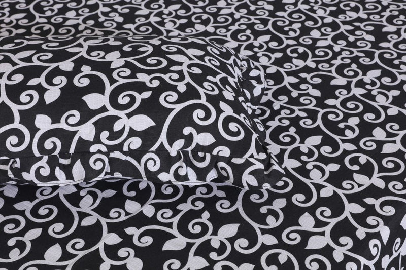 3 PCs Printed Bed skirt with Pillow cover - 1140