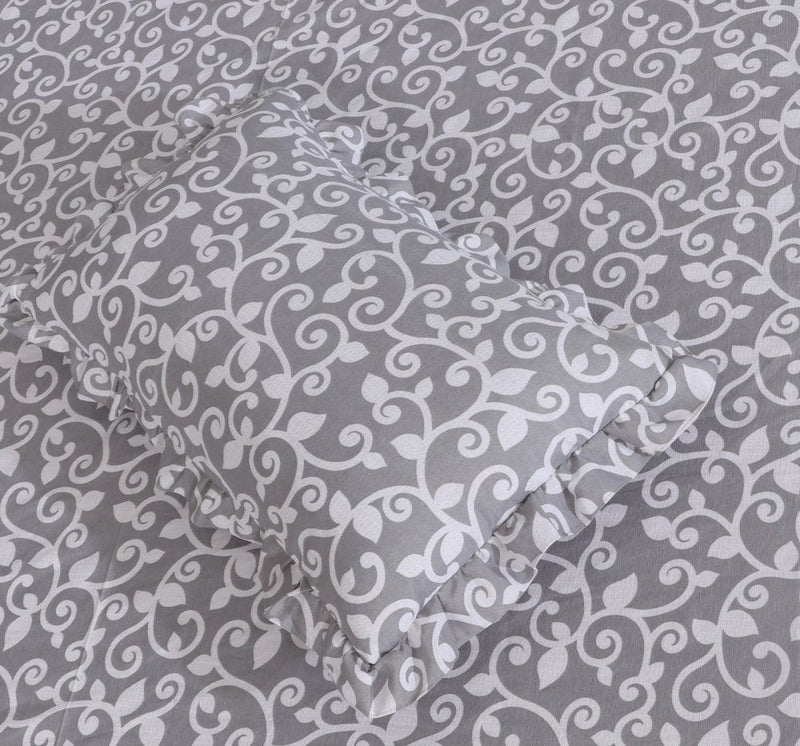 3 PCs Printed Bed skirt with Pillow cover - 1144