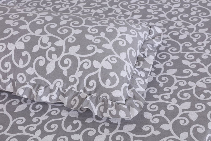 3 PCs Printed Bed skirt with Pillow cover - 1144