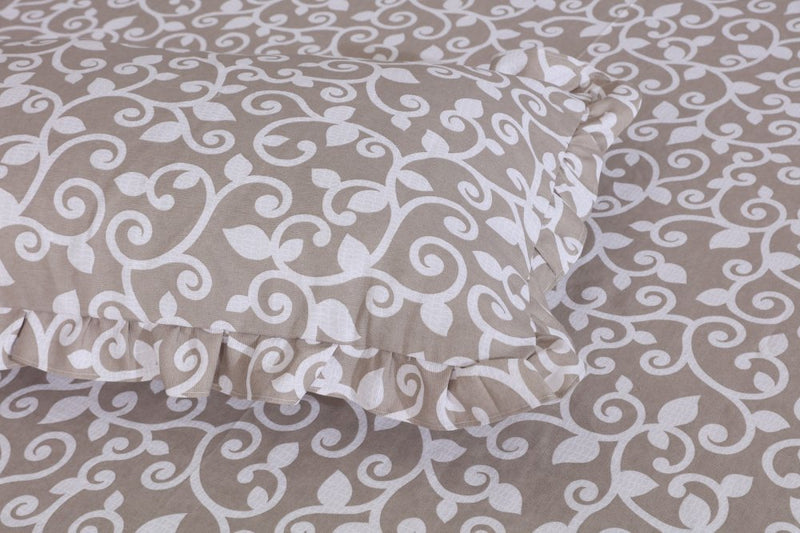 3 PCs Printed Bed skirt with Pillow cover - 1145