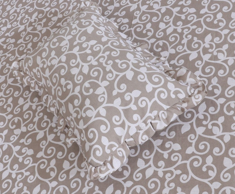 3 PCs Printed Bed skirt with Pillow cover - 1145