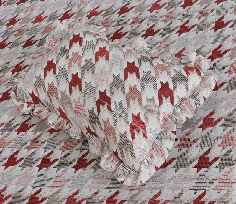 3 PCs Printed Bed skirt with Pillow cover - 1146