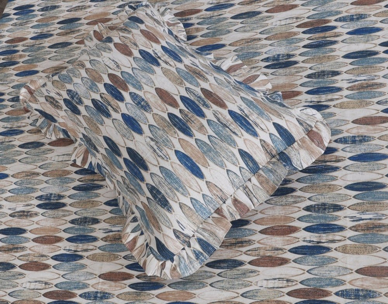 3 PCs Printed Bed skirt with Pillow cover - 1147