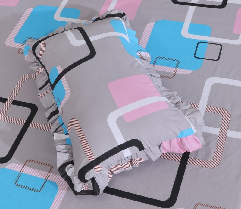 3 PCs Printed Bed skirt with Pillow cover 13