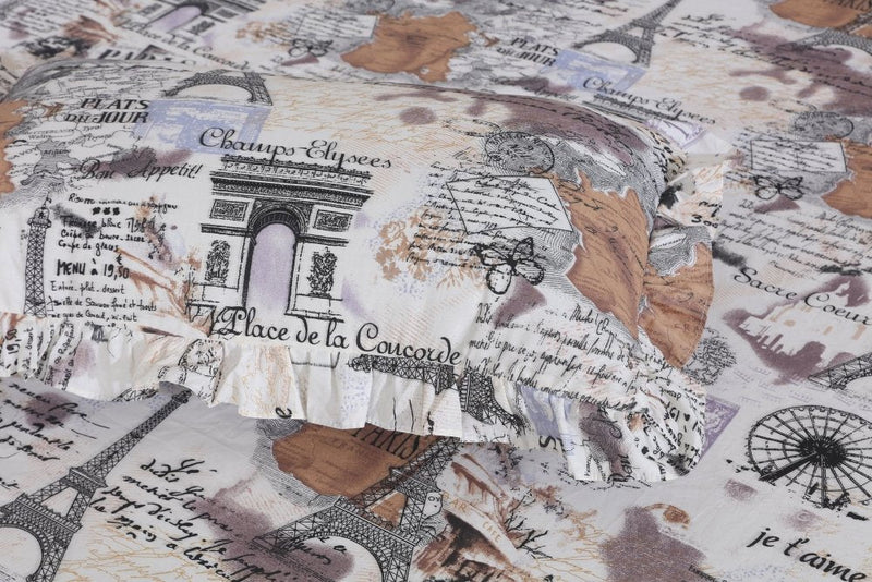 3 PCs Printed Bed skirt with Pillow cover 21