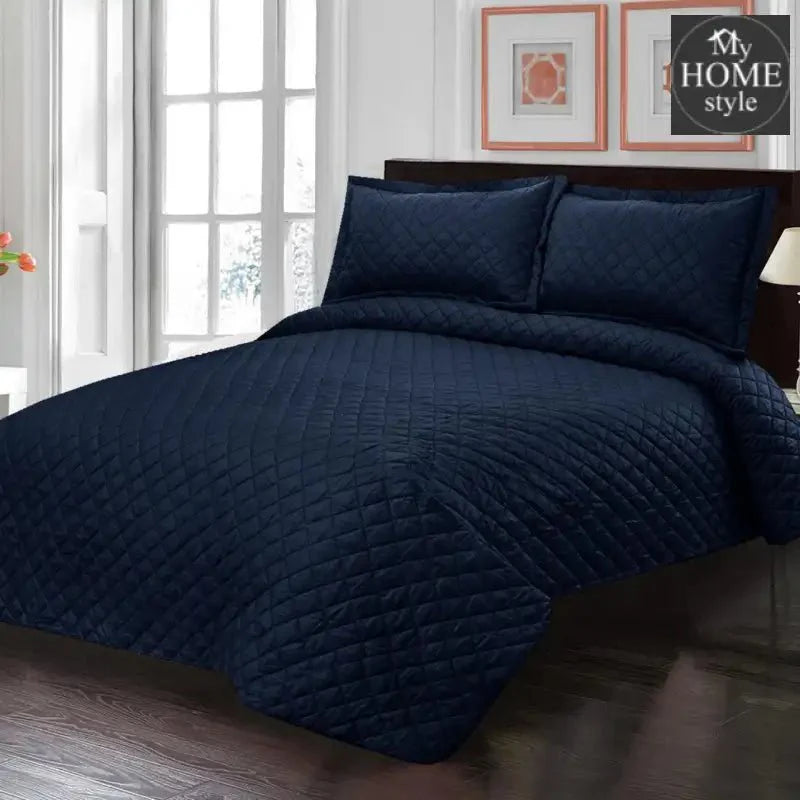 3 Pcs Pure Luxury Bedspread Golden Navy