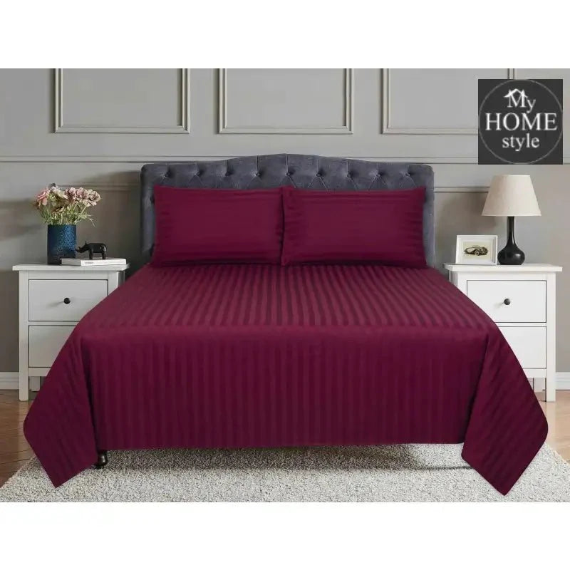 3 Pcs Satin Strip Bed Sheet Burgundy MHS-732