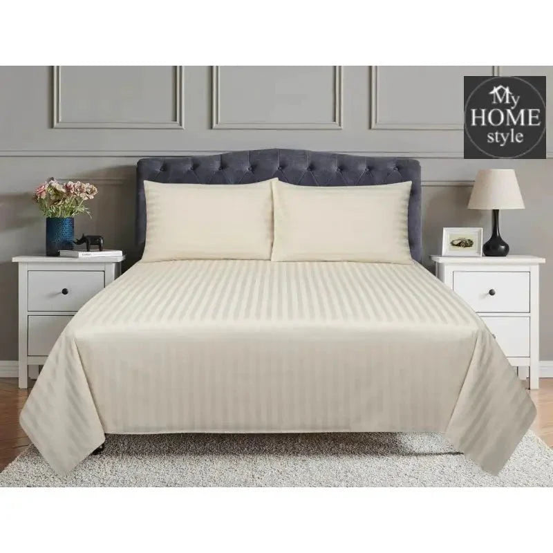 3 Pcs Satin Strip Bed Sheet Cream MHS-728