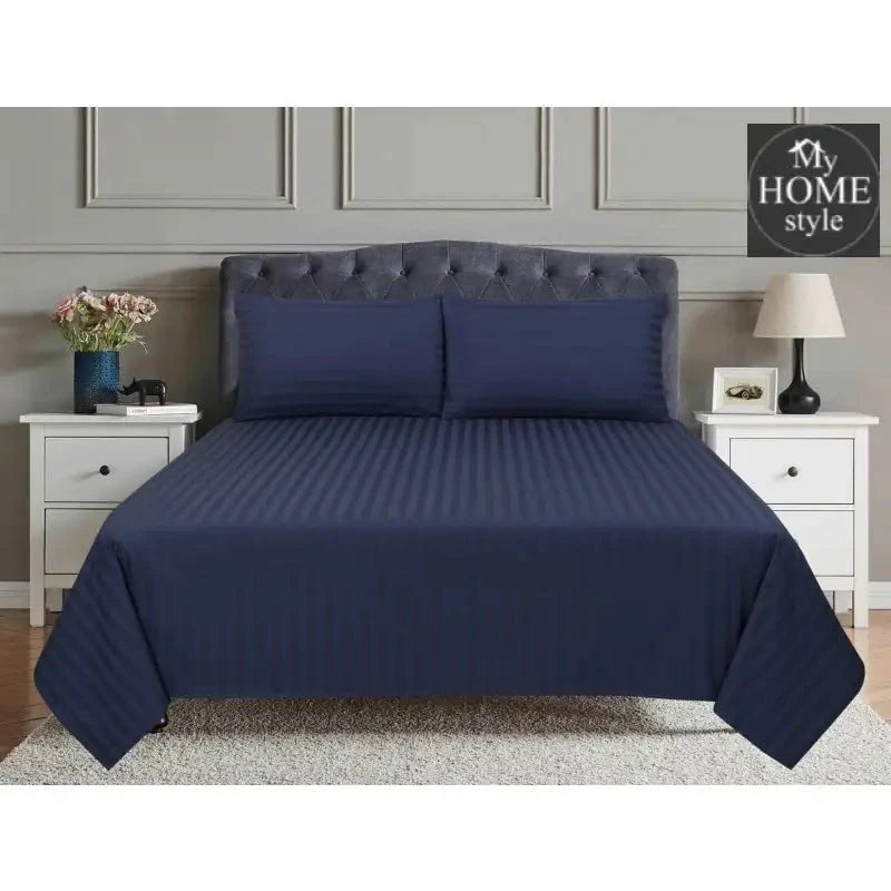 3 Pcs Satin Strip Bed Sheet Misty Blue MHS-727