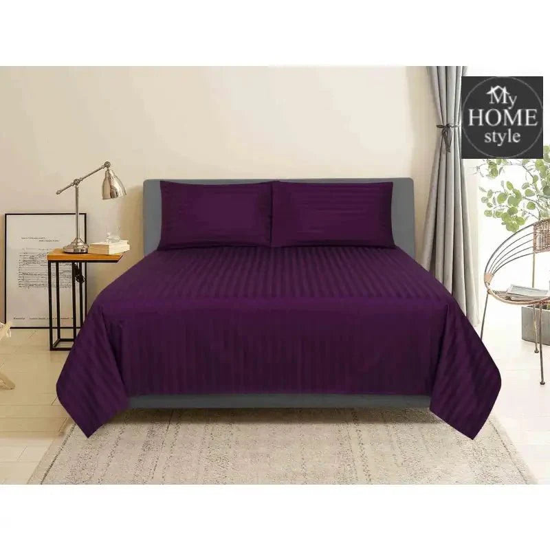 3 Pcs Satin Strip Bed Sheet Plum MHS-725
