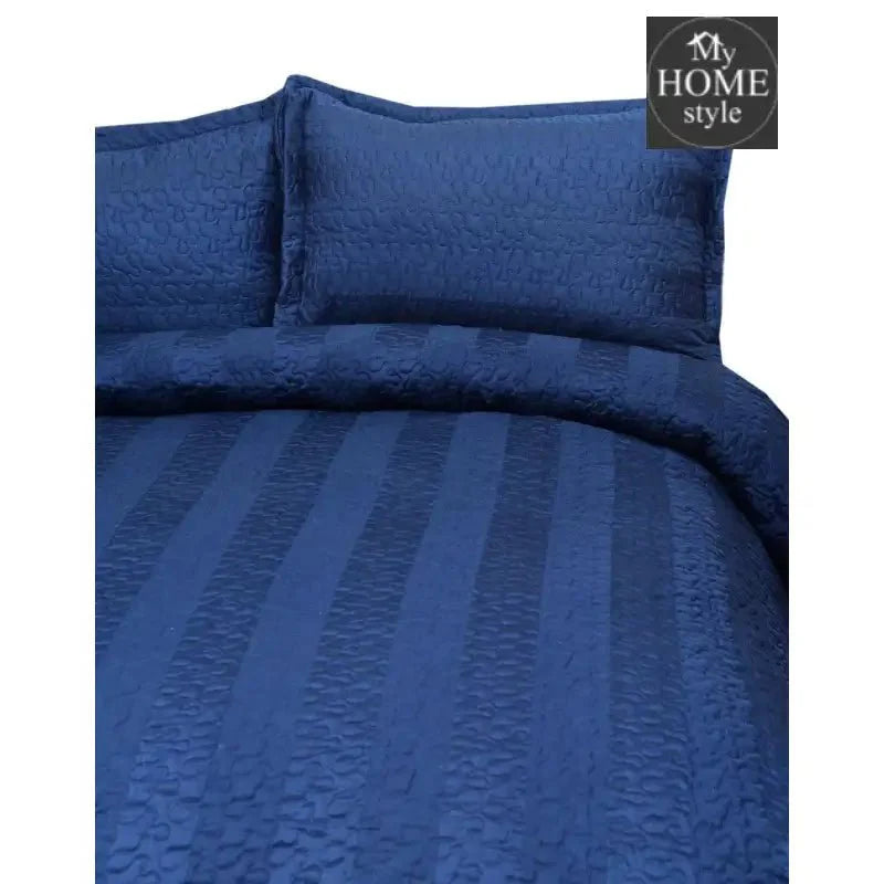 3 Pcs Satin Stripe Luxury Bedspread Navy