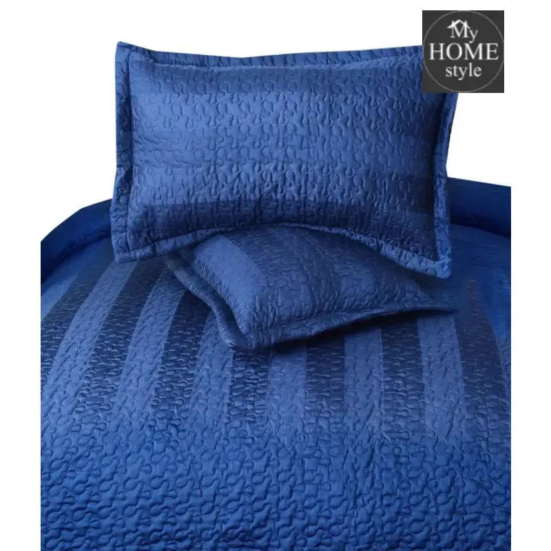 3 Pcs Satin Stripe Luxury Bedspread Navy